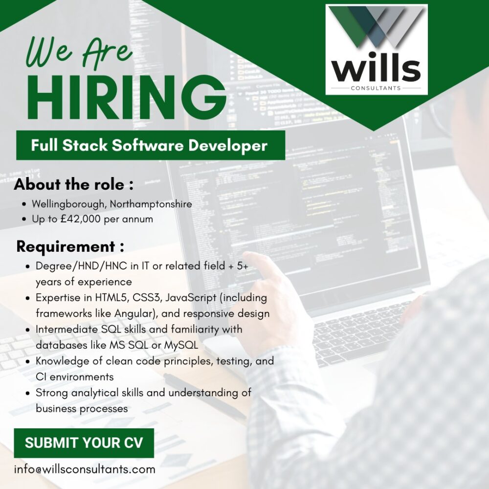 Full Stack Software Developer Vacancy - Wills Consultants